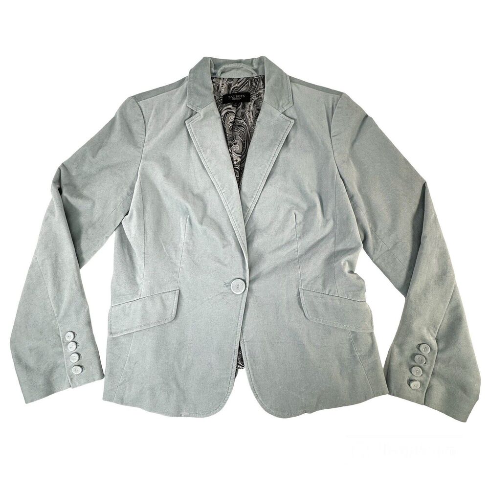 Talbots Blazer Jacket Mint Green Woman’s Size 12 Velvet Velour One Button Cotton